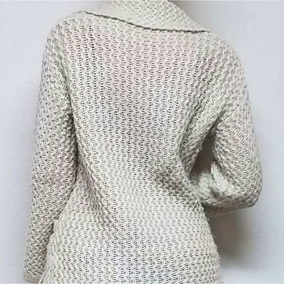 𝅺RARE Vintage 70s Jantzen Tan Chunky Knit Wide Collar Bow Bell Sleeve Cardigan - Picture 5 of 16